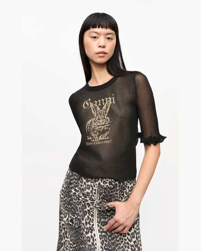Ganni Schwarzes, transparentes Jacquard-Top - Größe schwarz Schwarz
