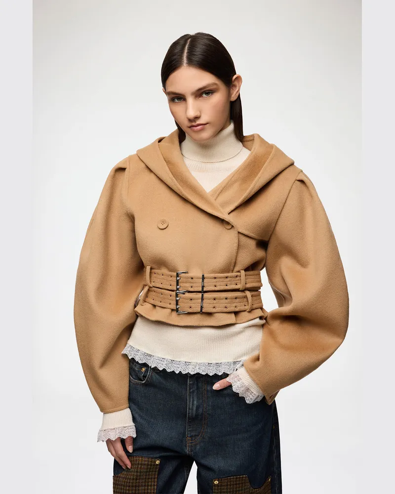 Ganni beige Jacke aus Double-Faced-Wolle Wolle - Größe Beige