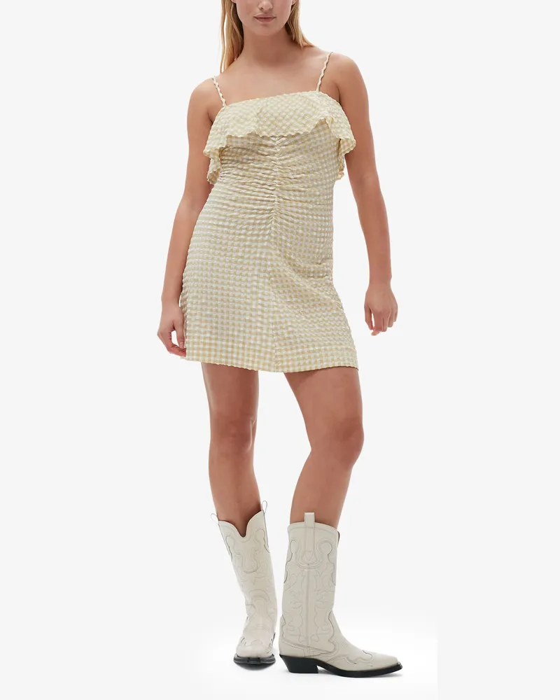 Ganni Mini-Kleid mit Trägern aus Stretch-Seersucker - Größe beige Beige