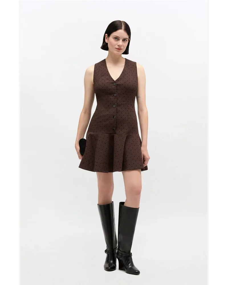 Ganni braun Kariertes Kleid aus beflocktem Anzugstoff - Größe Braun