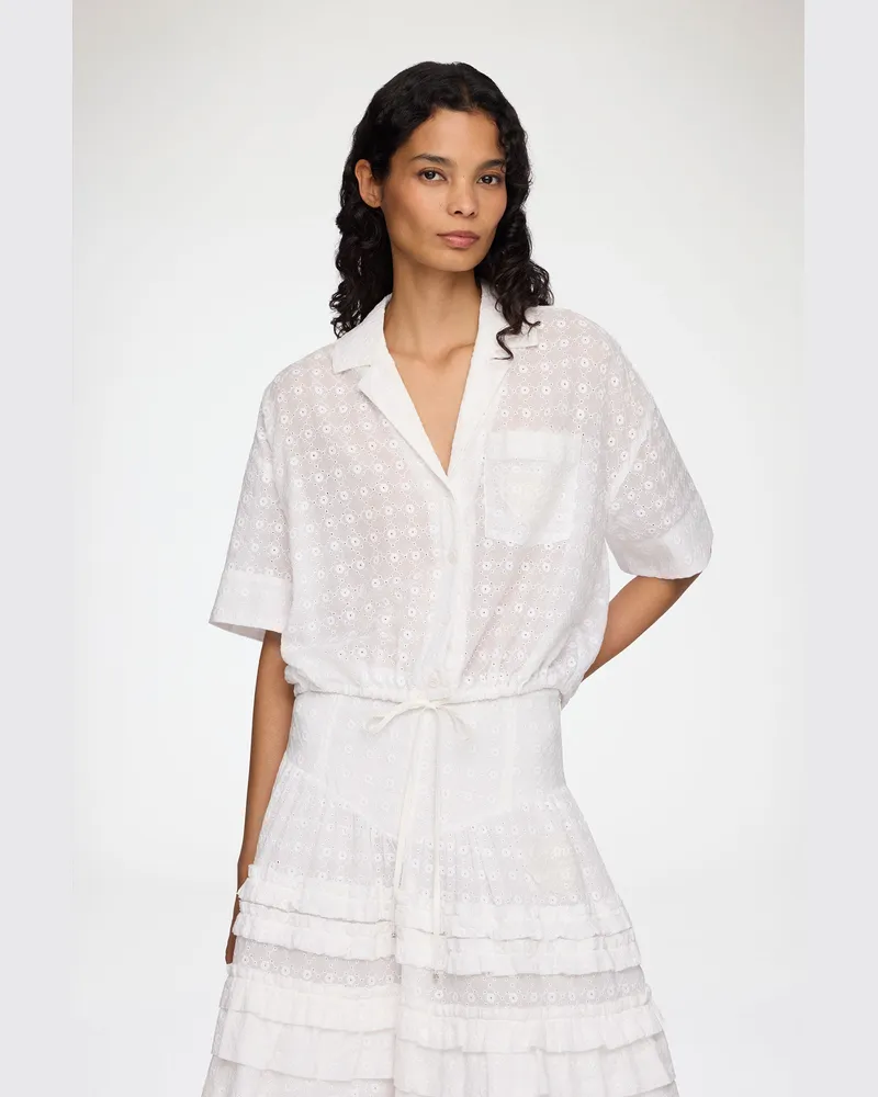 Ganni weiß Hemd mit weißer Broderie Anglaise Bio-Baumwolle - Größe Weiß