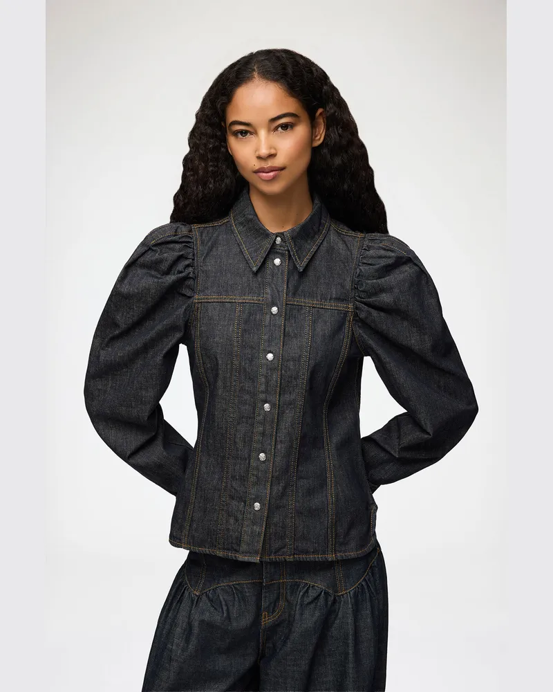 Ganni Hemd aus strukturiertem Slub-Denim marineblau Marineblau