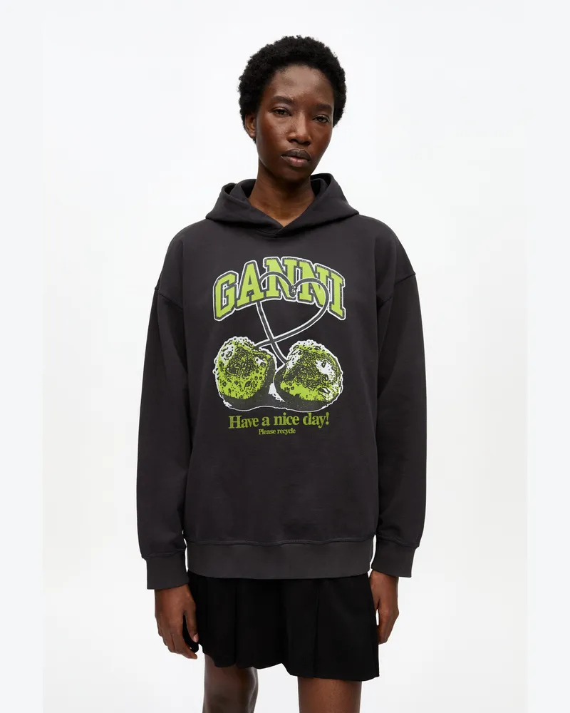 Ganni gemischt Schwarzer, übergroßer Isoli Cherries Hoodie Baumwolle - Größe Gemischt