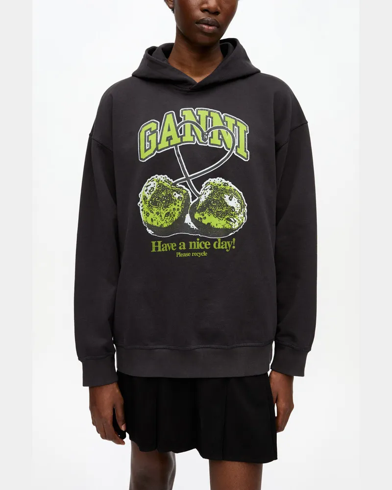 Ganni gemischt Schwarzer, übergroßer Isoli Cherries Hoodie Bio-Baumwolle - Größe Gemischt