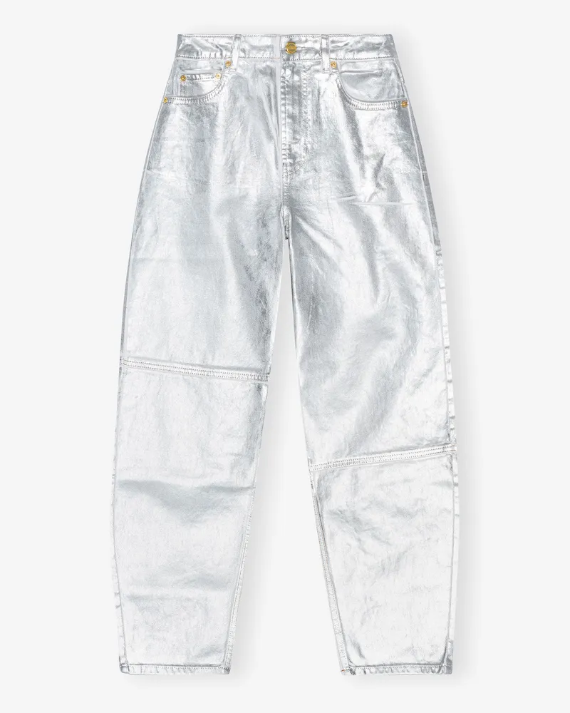 Ganni weiß Stary Jeans mit silberfarbener Folie Bio-Baumwolle - Größe Weiß