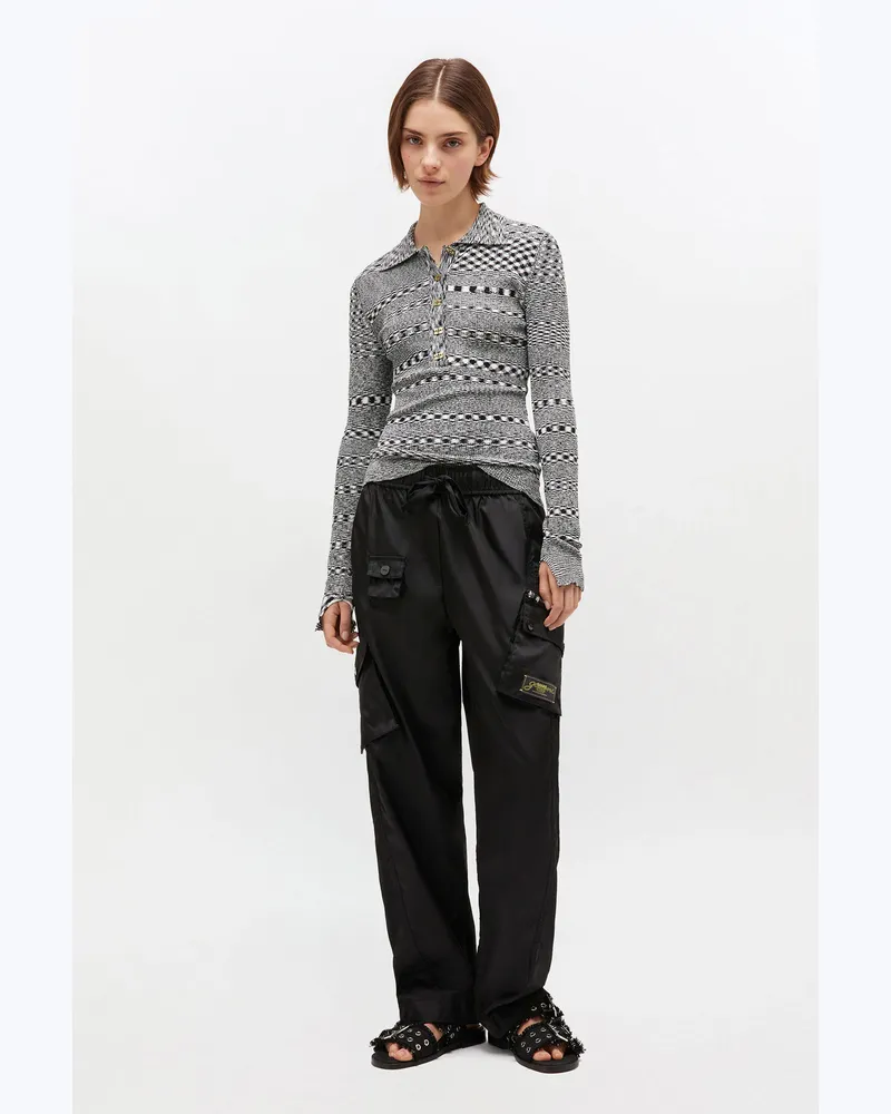 Ganni Grau gestreiftes Strickpolohemd - Größe schwarz Schwarz