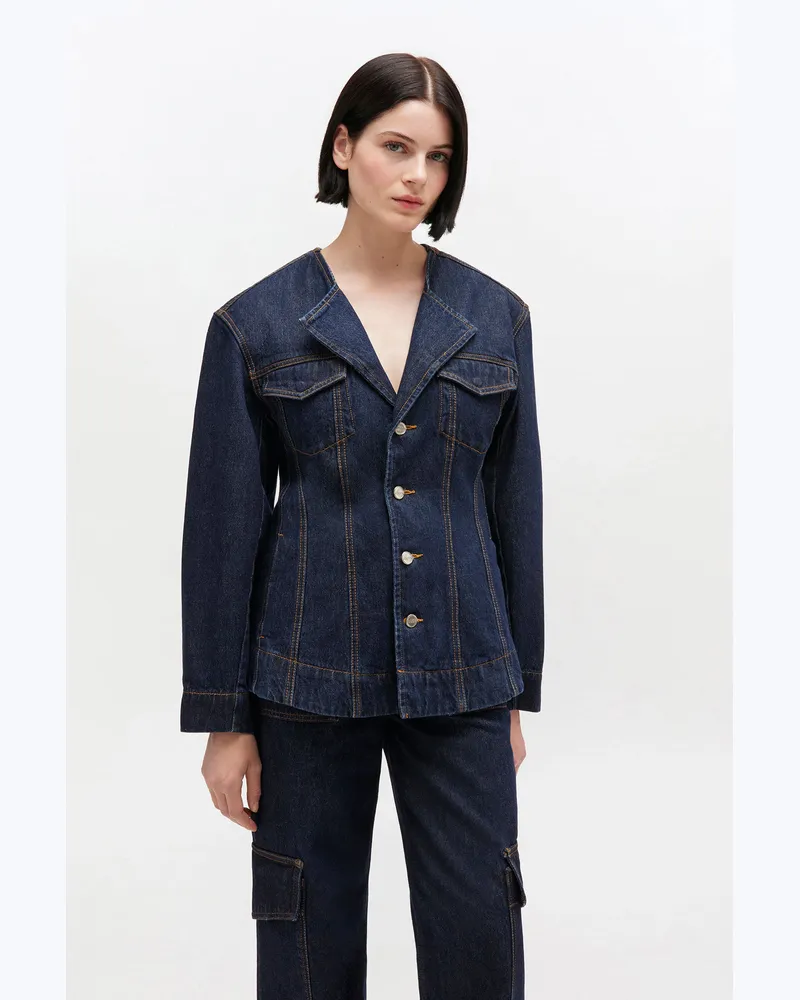 Ganni marineblau Dunkel gewaschener Denim-Blazer - Größe Marineblau
