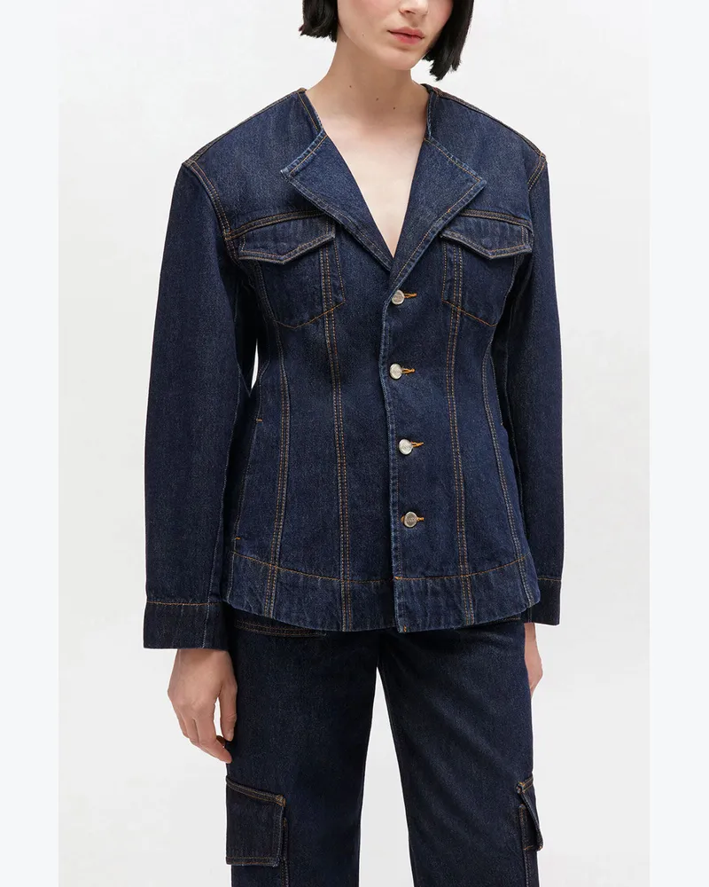 Ganni marineblau Dunkel gewaschener Denim-Blazer Bio-Baumwolle - Größe Marineblau