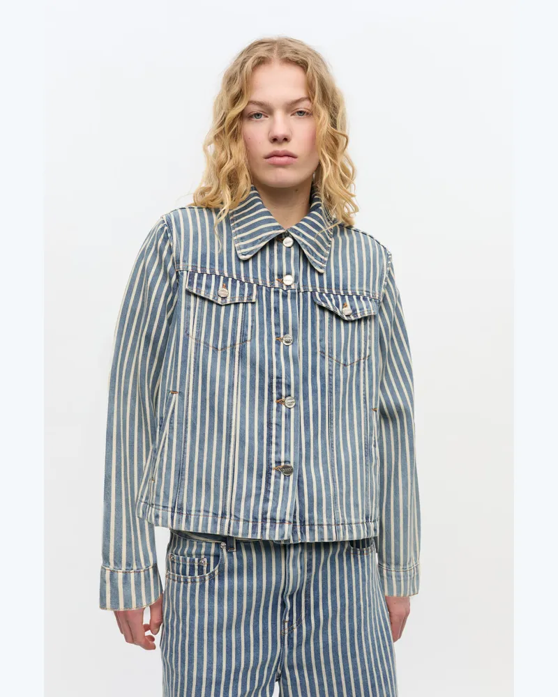 Ganni blau Gestreifte Jeansjacke Bio-Baumwolle - Größe Blau