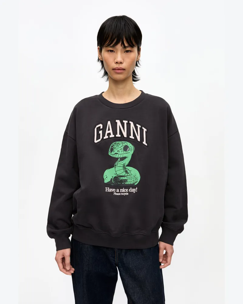 Ganni gemischt Schwarzes Oversize-Sweatshirt mit Schlangenmuster Baumwolle - Größe Gemischt