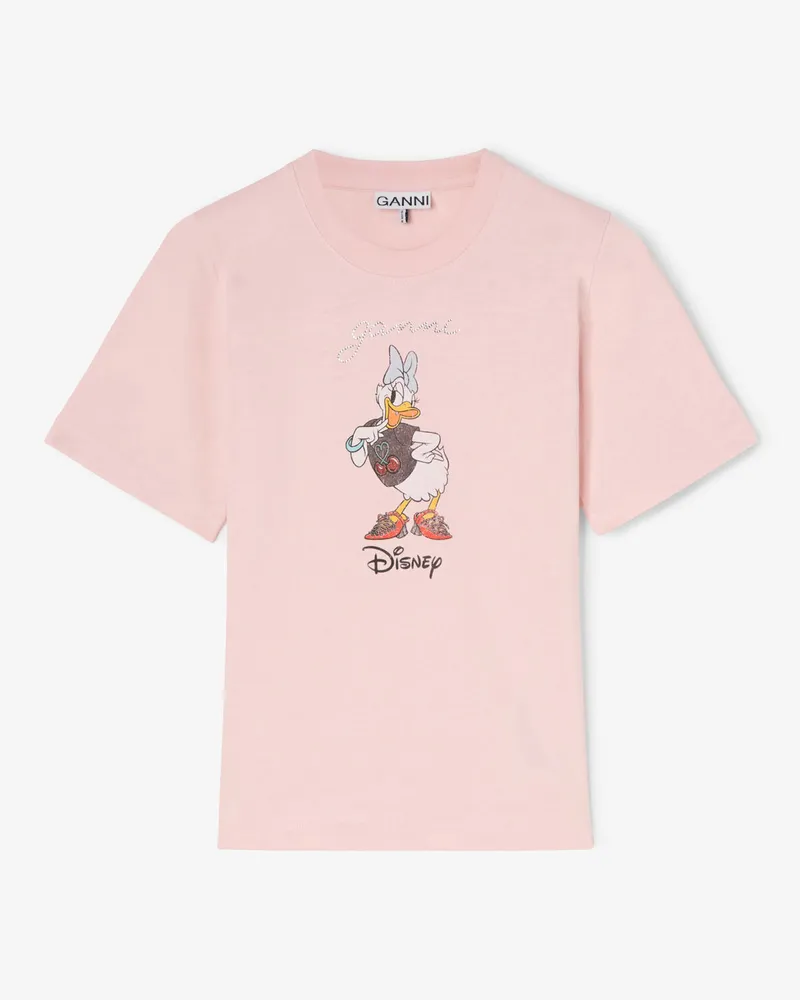 Ganni Chalk rosa Rosafarbenes Baby-Fit-T-Shirt mit Daisy-Duck-Print - Größe Chalk