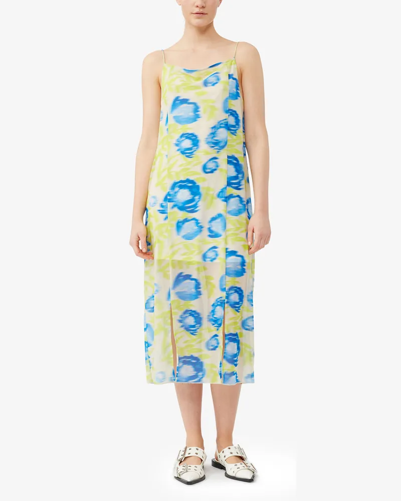 Ganni blau Slip Dress aus Mesh mit Print Recycelte Nylon - Größe Blau