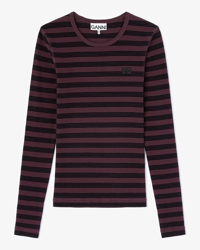 Ganni braun Geripptes Langarmshirt mit Streifen Bio-Baumwolle - Größe Braun