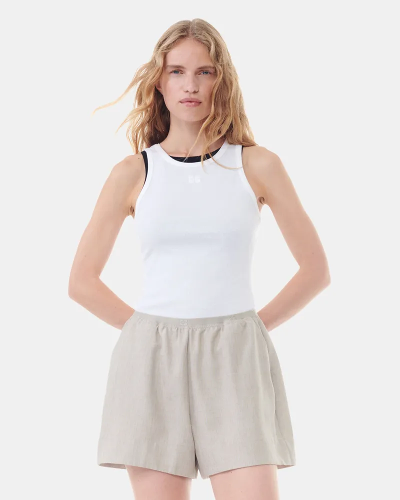 Ganni weiß Weißes Ripp-Tanktop aus weicher Baumwolle Elastan - Größe Weiß