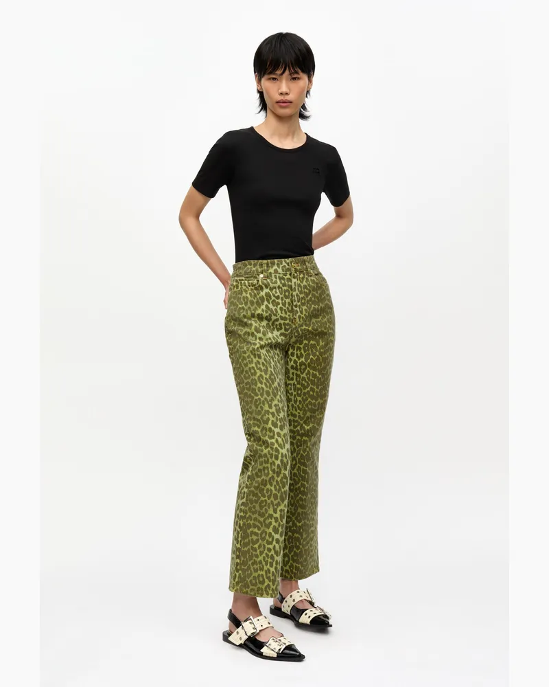 Ganni Celery Grüne Betzy-Leopardenjeans Baumwolle - Größe Celery