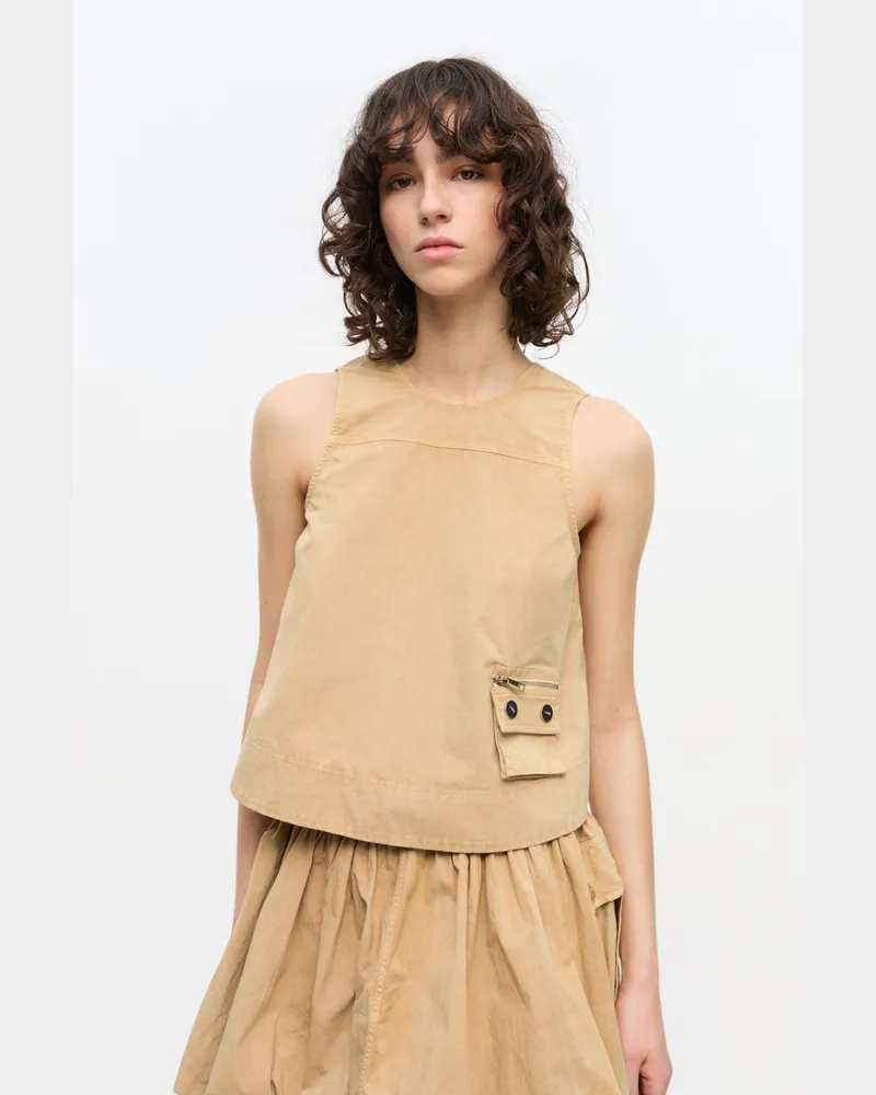 Ganni beige beigefarbenes ärmelloses Top aus gewaschener Stretch-Baumwolle Bio-Baumwolle - Größe Beige