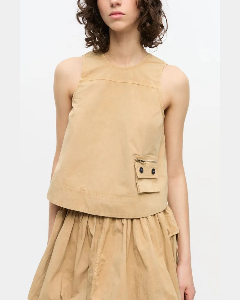 Ganni beige Ärmelloses Top aus gewaschener Stretch-Baumwolle in Bio-Baumwolle - Größe Beige