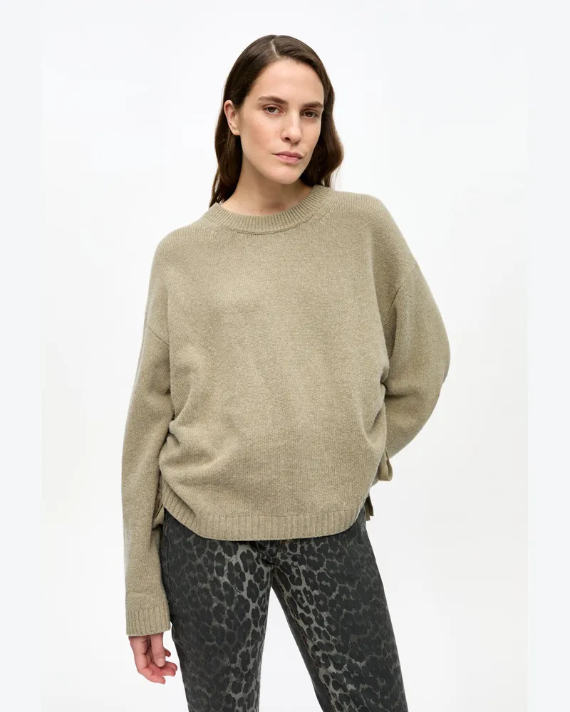 Ganni Dusty Olive Brauner Oversize-Pullover aus Future-Wollmischgewebe Recycling-Wolle - Größe Dusty