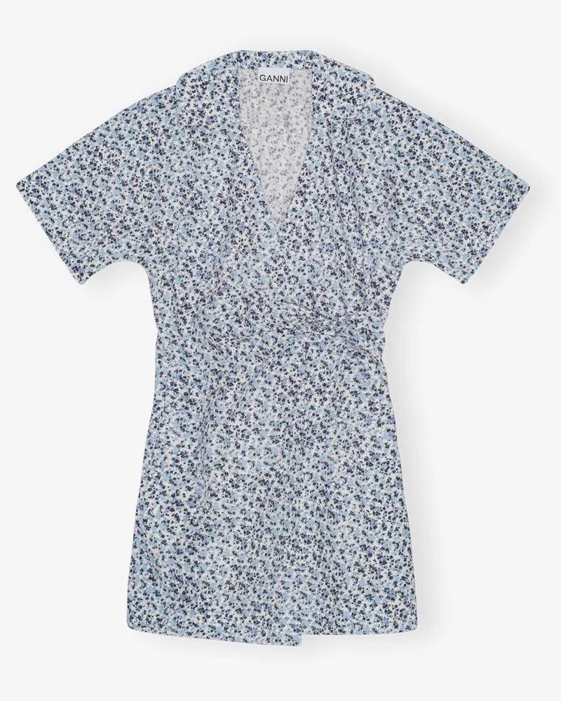 Ganni blau Mini-Wickelkleid aus Baumwolle mit blauem floralem Print Bio-Baumwolle - Größe Blau