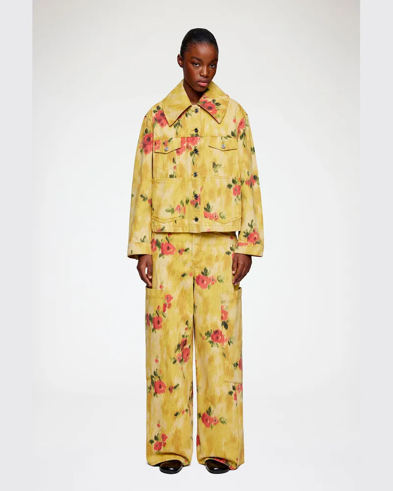 Ganni Vibrant gelb Jacke aus bedrucktem Denim Bio-Baumwolle - Größe Vibrant