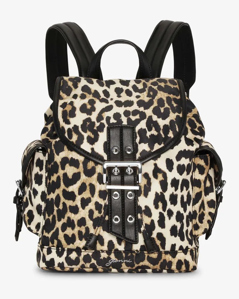Ganni Kleiner Bucky-Rucksack aus Nylon mit Leopardenmuster gemischt 