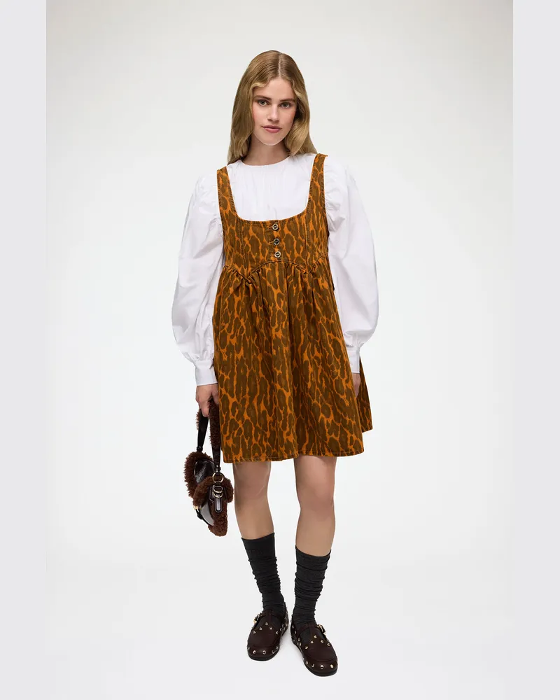 Ganni Autumn Maple Kleid aus Denim mit Leopardenmuster Bio-Baumwolle - Größe Autumn