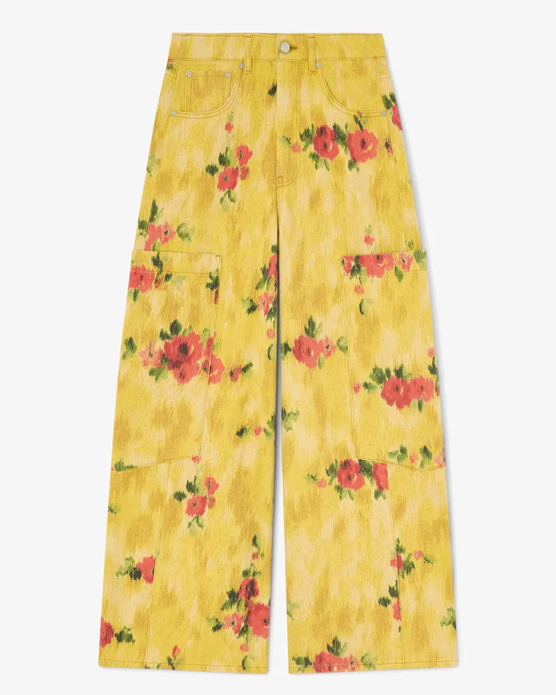 Ganni Vibrant gelb Weite Baggy-Jeans aus bedrucktem Denim Bio-Baumwolle - Größe Vibrant