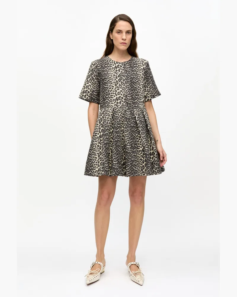 Ganni gemischt Minikleid aus Baumwoll-Tweed mit Leopardenmuster Baumwolle - Größe Gemischt