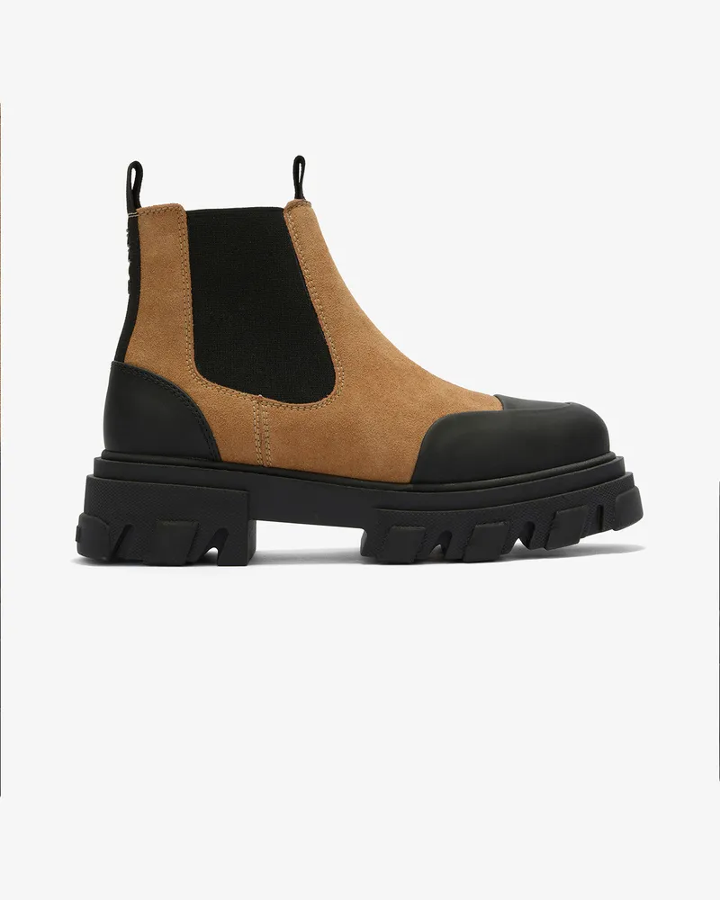 Ganni braun Chelsea-Boots in Braunem Wildleder, flacher Lyocell - Größe Braun