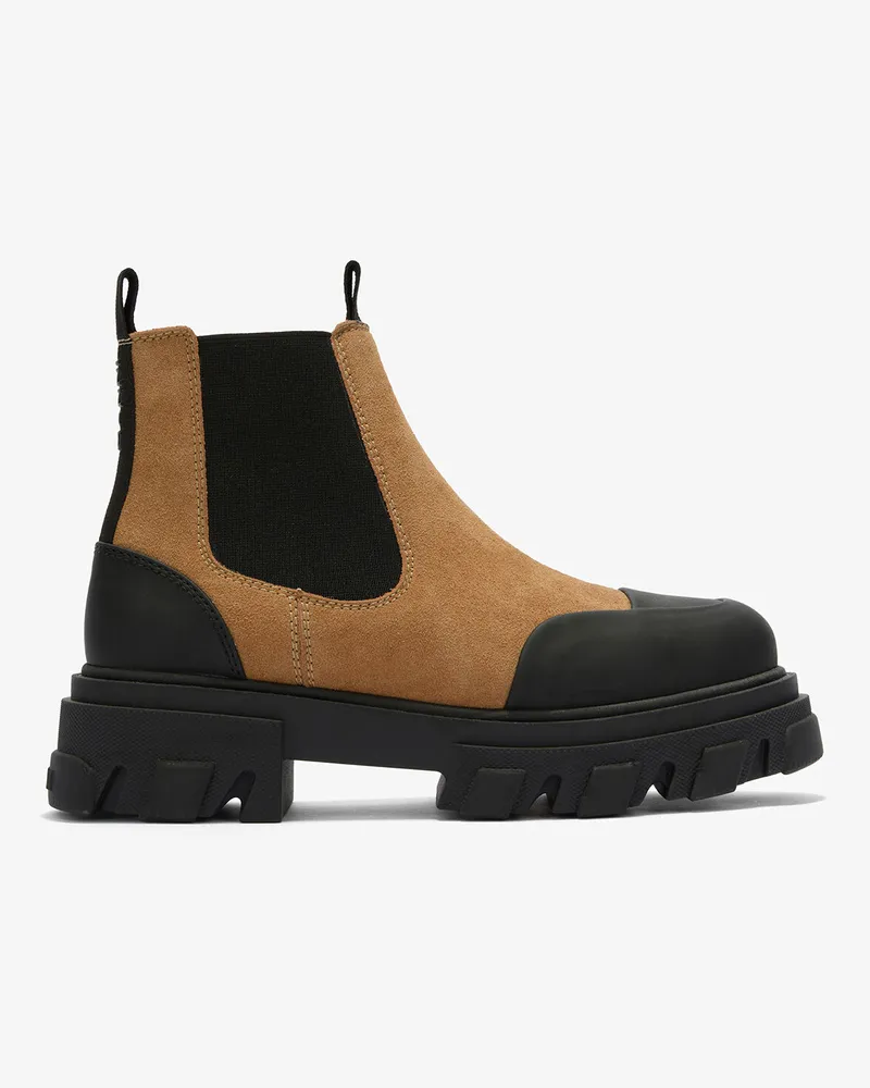 Ganni Chelsea-Boots in Braunem Wildleder, flacher braun Braun