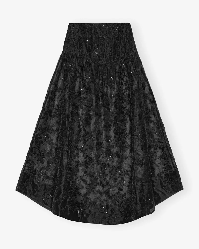 Ganni Schwarzer verzierter Organza-Rock - Größe schwarz Schwarz