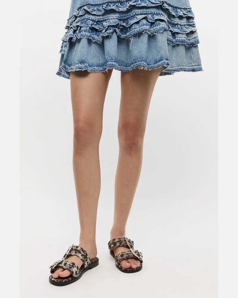 Ganni gemischt Feminine Leoparden-Sandalen aus Denim mit zwei Riemen Bio-Baumwolle - Größe Gemischt