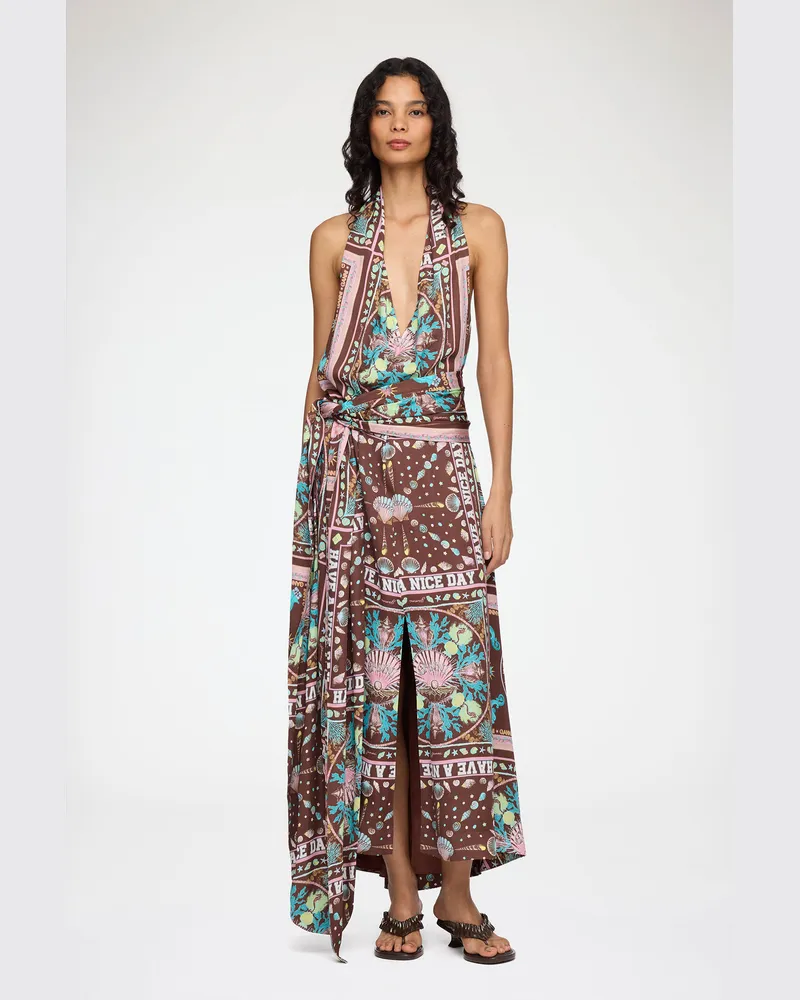 Ganni braun Kleid aus bedrucktem Twill Viskose - Größe Braun