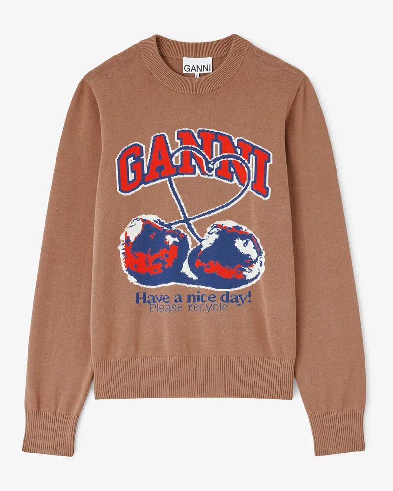 Ganni braun Pullover aus feiner Baumwolle in Bio-Baumwolle - Größe Braun