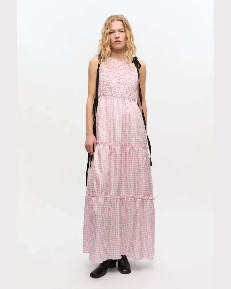 Ganni Rosa kariertes Kleid - Größe Bleached Mauve Bleached