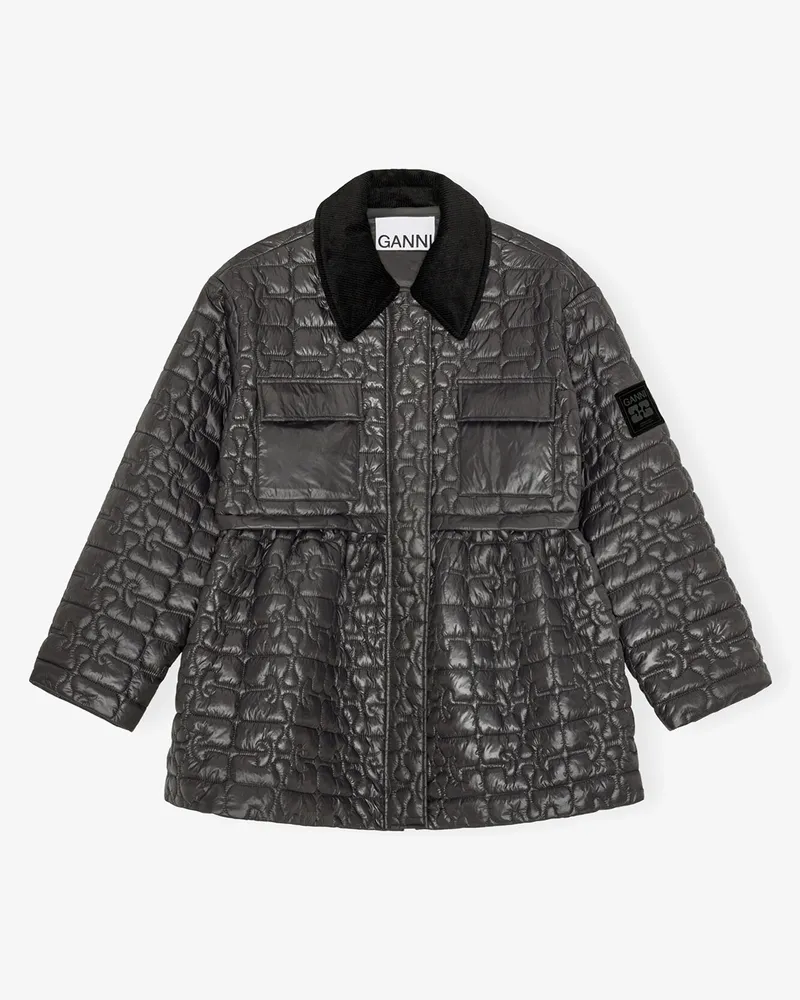 Ganni gemischt Dunkelgraue Stepp-Midijacke Recycelte Nylon - Größe Gemischt