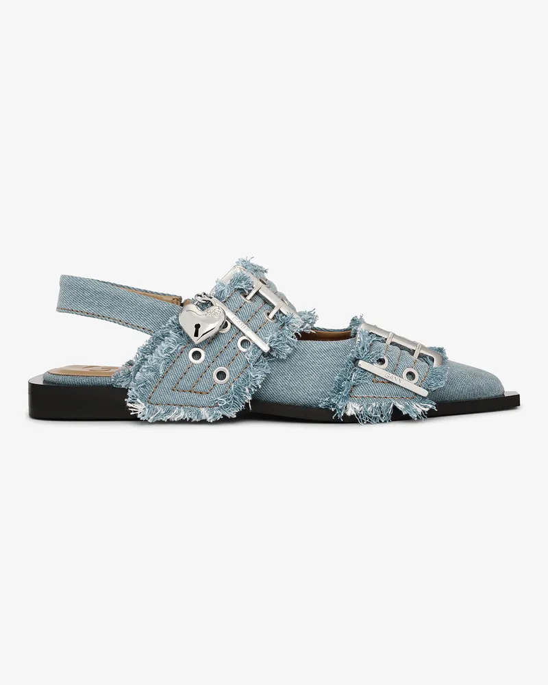 Ganni Faded Denim Feminine Ballerinas mit Schnalle aus Anhängern Recycelte Baumwolle - Größe Faded