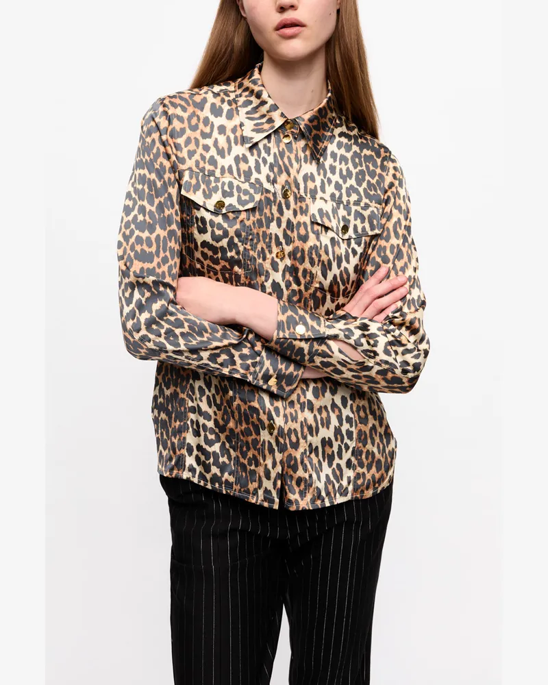 Ganni gemischt Leopard Print Satin Hemd Viskose - Größe Gemischt