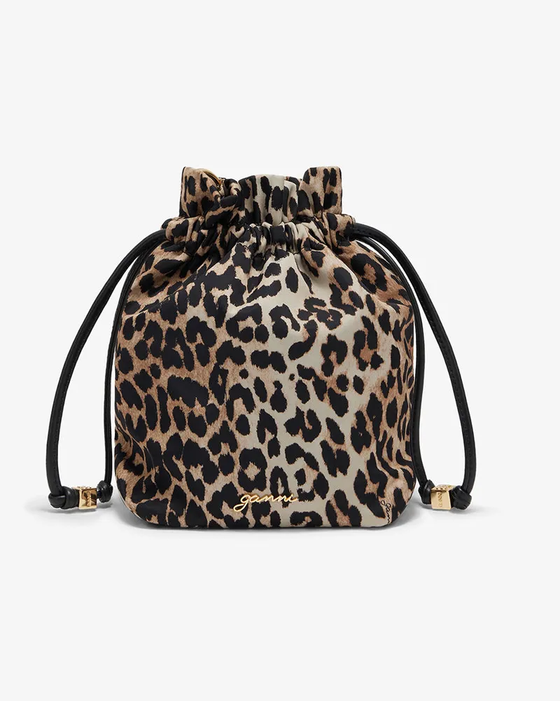 Ganni Bedruckte Bou-Beuteltasche mit Leopardenmuster braun 