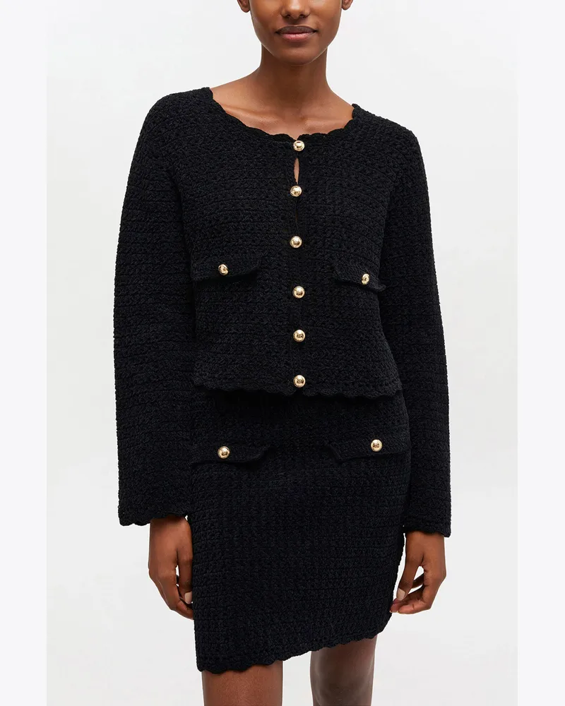 Ganni schwarz Gehäkelte Strickjacke in Bio-Baumwolle - Größe Schwarz