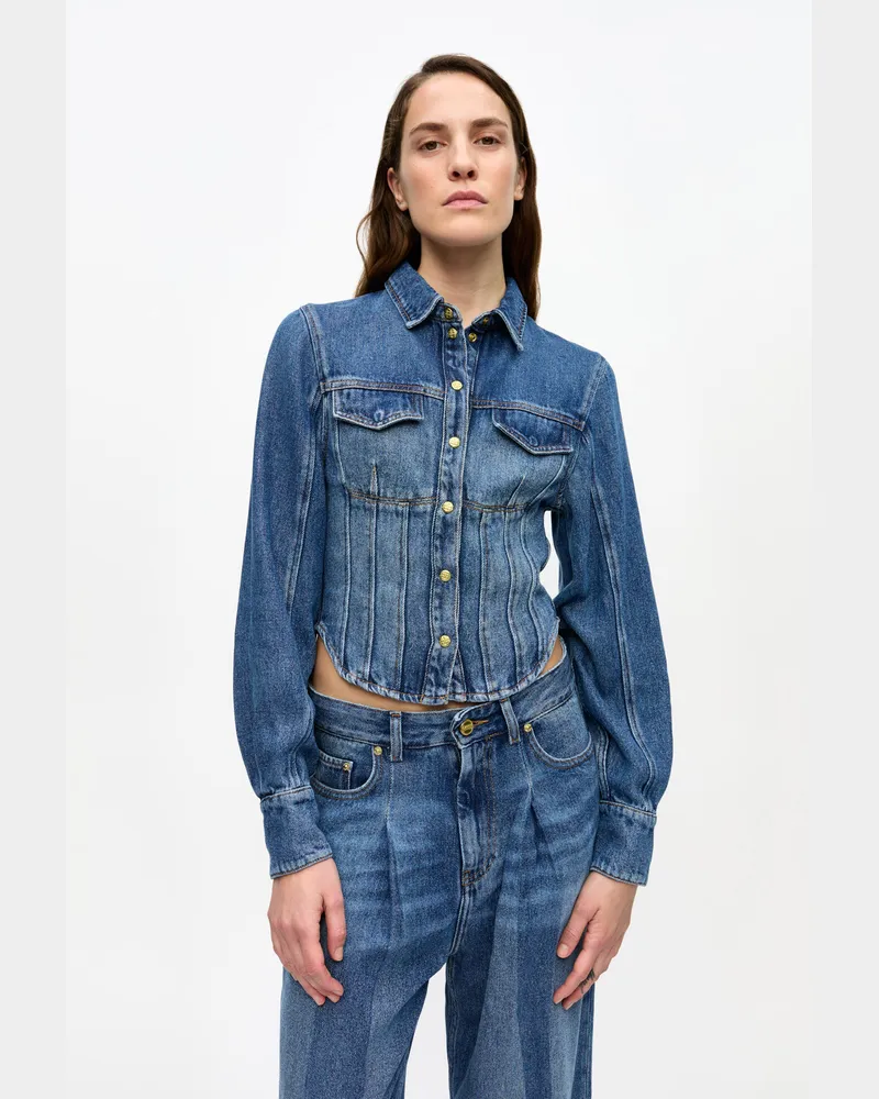 Ganni Mid blau Vintage Hellblaues Corsagen-Jeanshemd Tencel - Größe Mid