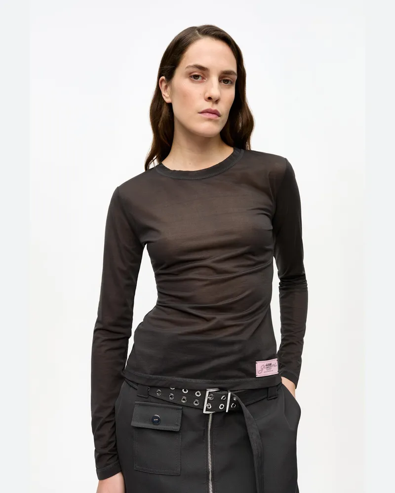 Ganni Schwarzes transparentes Mesh-Longsleeve aus Jersey - Größe gemischt Gemischt