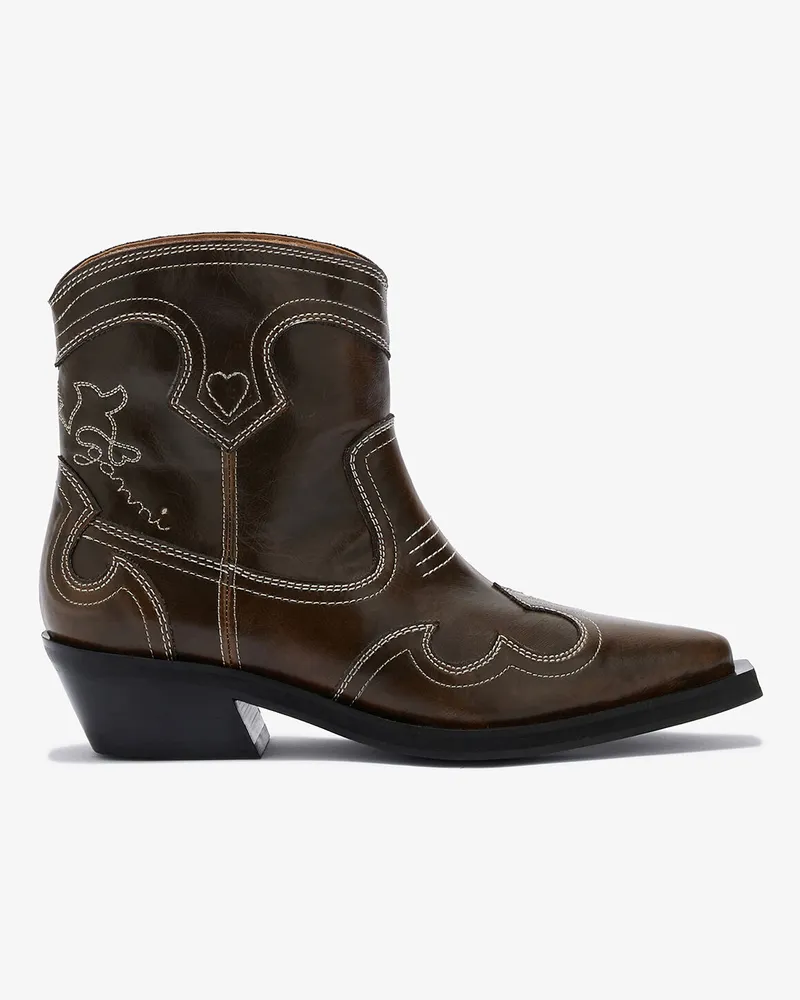 Ganni Bestickte niedrige Westernstiefel - Größe grün Grün