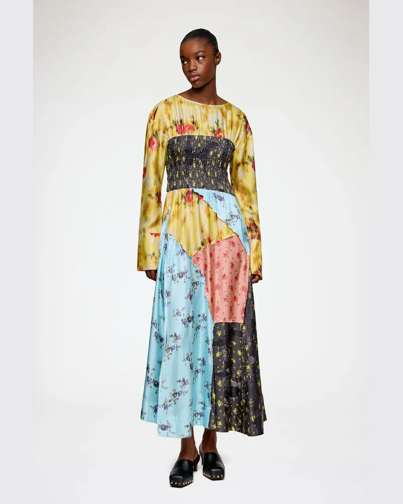 Ganni Iced Aqua Kleid aus mehrfarbig bedruckter Seide Bio-Wolle - Größe Iced