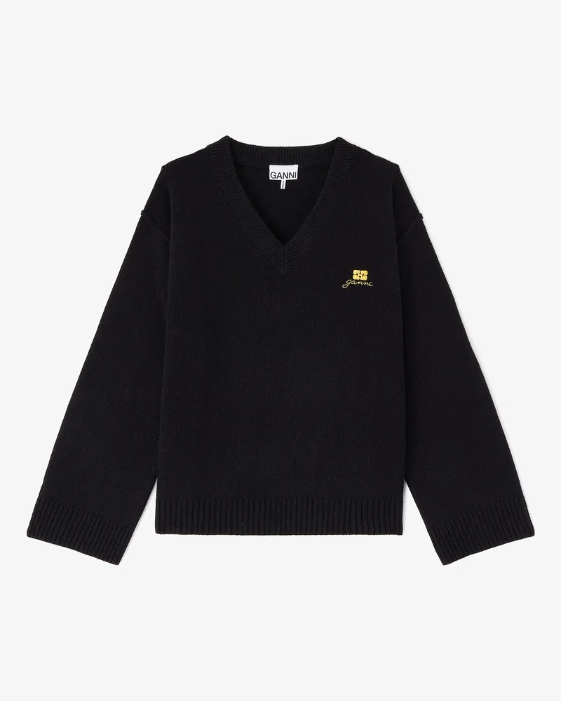Ganni Jet schwarz Pullover aus einer Wollmischung mit V-Ausschnitt - Größe Jet