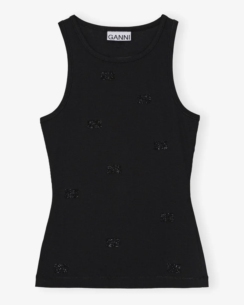 Ganni schwarz Schwarzes Strass Schmetterlings-Tanktop Elastan - Größe Schwarz