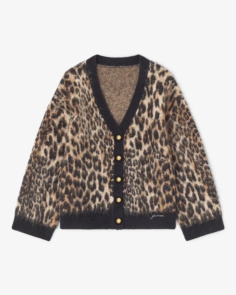 Ganni Strickjacke mit Leopardenmuster und V-Ausschnitt gemischt Gemischt