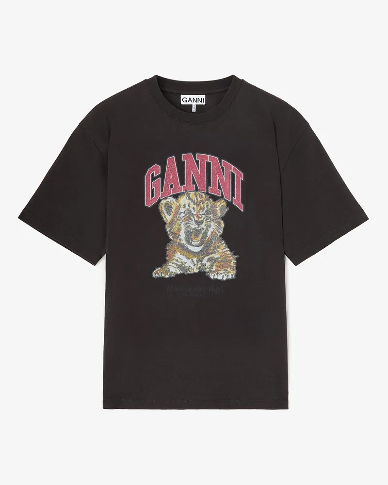 Ganni gemischt T-Shirt mit Tiger Bio-Baumwolle - Größe Gemischt