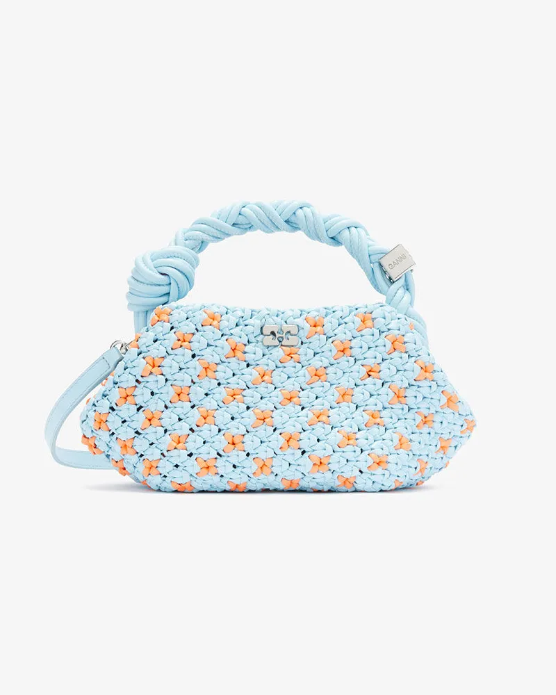 Ganni Mini Bou Tasche in geflochtenem Blau Summer Song Summer