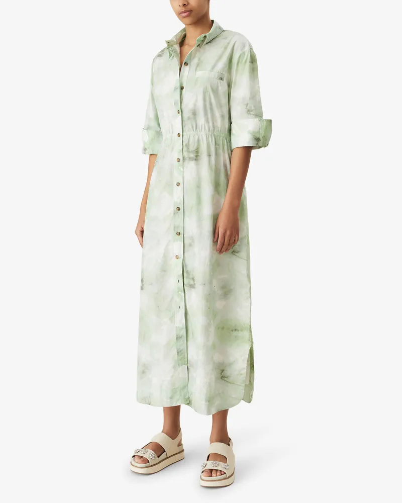 Ganni grün Hemdkleid aus Baumwollpopeline mit Print Baumwolle - Größe Grün